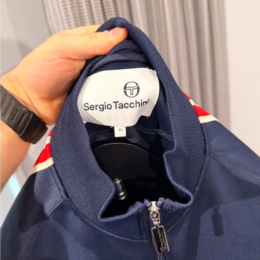 Sergio Tacchini Navy Jacket with Red & White Stripes - Picture 3 of 4